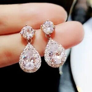 Clear Waterdrop Earrings Zicon Double‎ Pear Crystal with Silver
